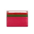 Detail of multi-color genuine leather card holder with contrast stitching and lychee texture - Rose Red