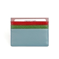 Detail of multi-color pebble leather card holder with contrast stitching and card slots - Sky Blue