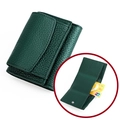 Three-fold leather wallet in dark green with pebble grain texture and snap closure - Dark Green (3001#)