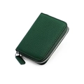Dark green pebbled leather card holder with RFID protection and silver zipper - Dark Green