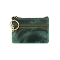 Detail of vintage green leather coin purse with orange stitching and brass keyring - Green
