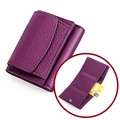 Three-fold purple genuine leather wallet with litchi texture and multiple RFID card slots - Purple (3001#)