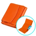 Bright orange genuine leather tri-fold wallet with RFID protection and pebble texture - Orange (3001#)