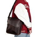 Vintage dark brown crazy horse leather messenger bag with adjustable shoulder strap - Coffee