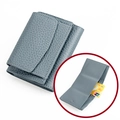 Three-fold pebble grain leather wallet in misty blue with RFID blocking card slots - Sky Blue (3001#)