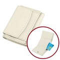 Off-white lychee grain leather trifold wallet featuring secure snap button and card slots - Off White (3001#)