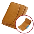 Three-fold leather wallet in camel brown with lychee pattern and RFID card slots - Earth Yellow (3001#)