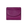 Purple pebble leather mini wallet featuring a minimalist flap and compact short design - Purple