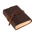 Macro view of vintage crazy horse leather notebook with wrap tie closure detail - Coffee Smooth Style (096咖啡色)