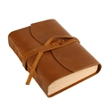 Detail of vintage handmade brown leather notebook with wraparound cord and thick pages - Brown Vintage Style (096棕色)