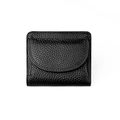Minimalist black lychee texture leather mini wallet with RFID protection and snap closure - Black