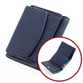Dark blue pebble grain genuine leather trifold wallet for women with RFID blocking - Deep Blue (3001#)