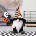 Gnome d'Halloween en peluche avec chapeau rayé orange et accessoires ballons fantômes - Ornement Gnome de Forêt Mâle