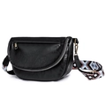 Detailed view of black PU leather texture with bronze hardware and woven strap - Black