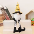 Halloween gnome plush with yellow bat print hat and black white striped long legs - Yellow Style (X-Y18 D)