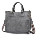 Bolso tote retro gris de gran capacidad en cuero sintético con correa de rayas bicolor - Gris