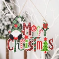 Targa Merry Christmas in legno con motivo gnomo a scacchi su ramo bianco - Stile Buon Natale