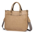 Bolso tote retro de piel sintética caqui con correa a rayas y detalles dorados - Caqui