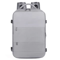 Vista dettagliata dello zaino da viaggio grigio impermeabile con tasche con cerniera - Grigio