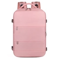 Vista frontale zaino da viaggio rosa chiaro con scomparti a cerniera e fibbie regolabili - Rosa
