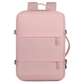 Vista frontale di grande zaino da viaggio rosa chiaro in nylon impermeabile con fibbie - Rosa