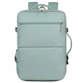 Vista frontal de la mochila de viaje verde menta con cremallera oculta y asa lateral robusta - Verde