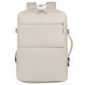 Detalle de mochila de viaje beige con hebillas reforzadas y asa de transporte lateral - Blanco Roto