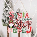 Targa natalizia in legno con gnomo scozzese e testo SANTA please STOP HERE decoro - Stile Santa Stop Here