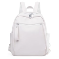 White pebbled leather women's backpack with minimalist design and silver zipper details - Off White