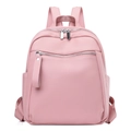 Detailed front view of pink pebble grain PU leather backpack with silver hardware - Pink