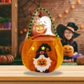 Sacchetto caramelle Halloween gnomo arancione con cappello da mago e manico a strisce - Borsa Tote Halloween Arancione (X-Y22)