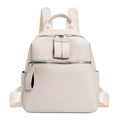 Minimalistischer cremeweißer PU-Lederrucksack für Damen mit Kieselstruktur und Silberreißverschluss - Cremeweiß