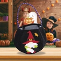 Sacchetto regalo di Halloween con gnomo rosso su feltro nero e manico a righe - Borsa Tote Halloween Nera (X-Y23)
