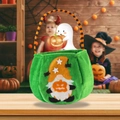 Sacchetto di velluto verde per caramelle Halloween con ricamo di gnomo - Borsa Tote Verde X-y24 Per Halloween