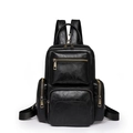 Classic black PU leather backpack for women featuring multiple zip pockets and vintage hardware - Black