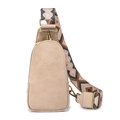 Detail of beige PU leather crossbody bag with geometric pattern wide fabric strap - Off White