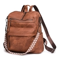 Zaino marrone in pelle PU vintage con tracolla larga a motivi geometrici intrecciati - Marrone