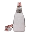 Chic beige PU leather crossbody chest bag for women with ethnic woven strap and bronze hardware - Macaron Grey
