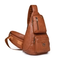 Sac bandoulière vintage en cuir PU marron avec poches multiples et sangle - Marron