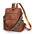 Zaino vintage in pelle marrone con tracolla ricamata floreale in stile etnico - Marrone
