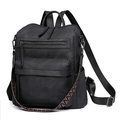 Zaino da donna in pelle PU nera con tracolla etnica intrecciata e tasche multiple - Nero