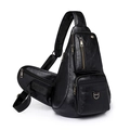 Sac bandoulière polyvalent en cuir PU noir avec fermetures éclair et bandoulière - Noir