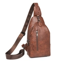 Sac de poitrine vintage en cuir PU marron pour femme avec bandoulière réglable - Brun Foncé
