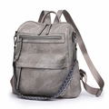 Zaino vintage in pelle PU grigio scuro con tracolla decorativa in tessuto blu - Grigio