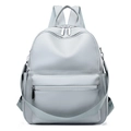 Detail of light grey PU leather backpack showing lychee texture and silver metal zippers - Green