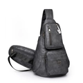 Sac bandoulière vintage gris foncé en cuir PU avec poches zippées et sangle réglable - Gris