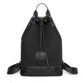 Zaino nero in tessuto Oxford con dettagli in pelle e coulisse per pendolari e viaggi - Nero