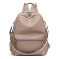 Minimalist beige PU leather backpack with large capacity and multi-functional pockets - Khaki