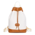 Zaino a secchiello bicolore da donna in ecopelle beige e caramello con coulisse - Bianco e Marrone