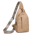 Sac de poitrine polyvalent en cuir PU kaki avec sangle tissée et trois compartiments zippés - Kaki
